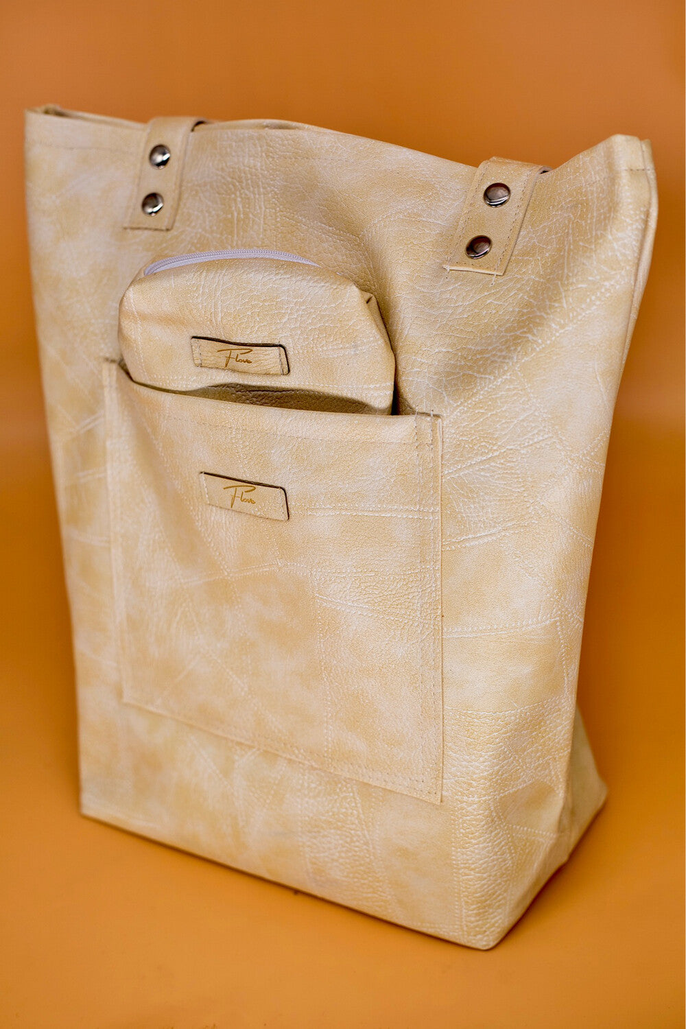 Impundu Leather Tote Bag  (BEIGE)