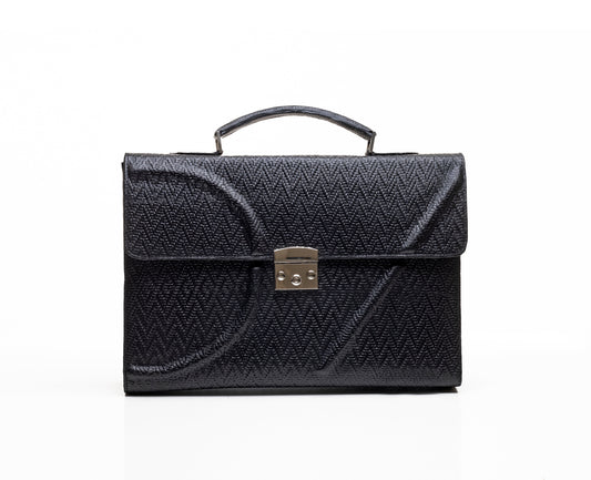 Black Woven Midi Briefcase