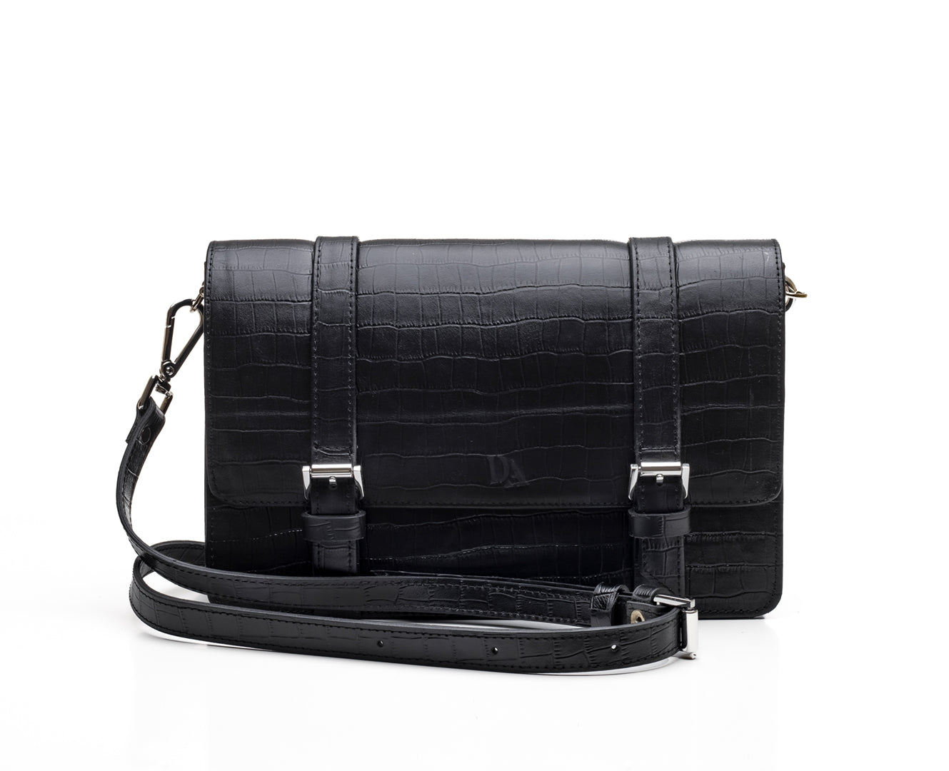 Black Midi Cross Body Bag –  Exotic Skin