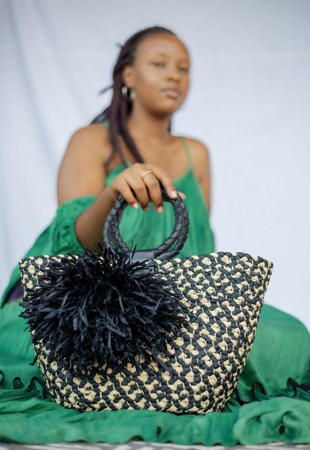 Black & Natural Mini Basket Bag