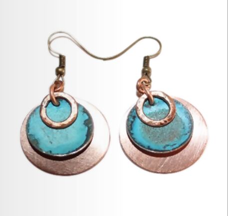 Earrings with patina disk and wire