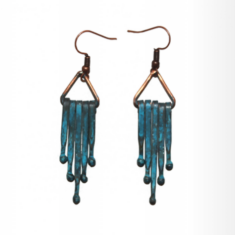 Patina fringe earrings on triangle